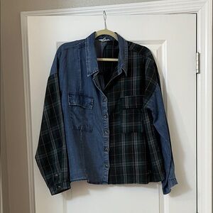 Easel Denim and Plaid Button Down Shirt